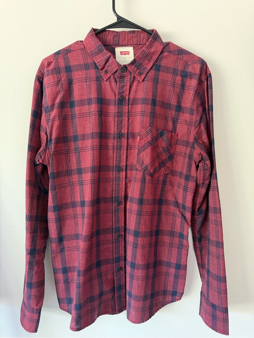 Levi's Red and Navy Plaid Button-Down Shirt